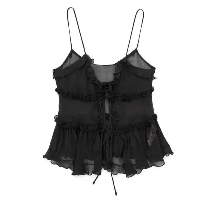 Stilla | Kvinders Rynket Sløjfeknyttet Crop Tops Mode Designer Toppe