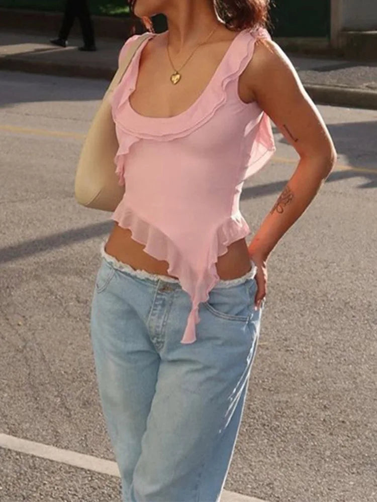Stilla | Kvinders Ruffles Chiffon Uregelmæssig Mode Designer Singlets