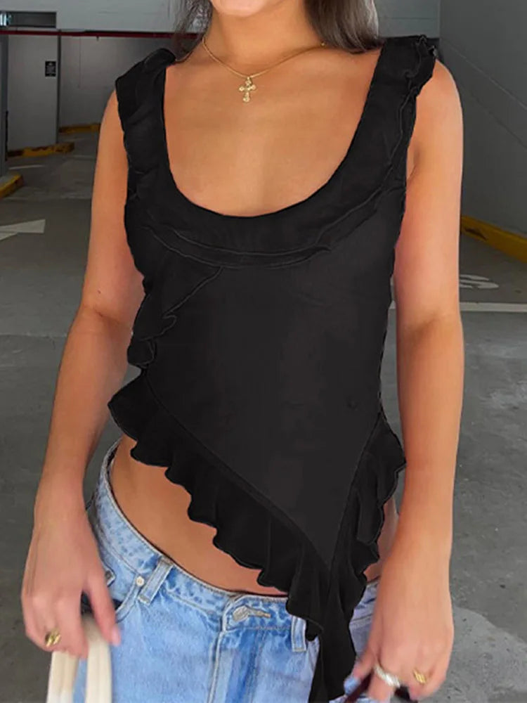 Stilla | Kvinders Ruffles Chiffon Uregelmæssig Mode Designer Singlets