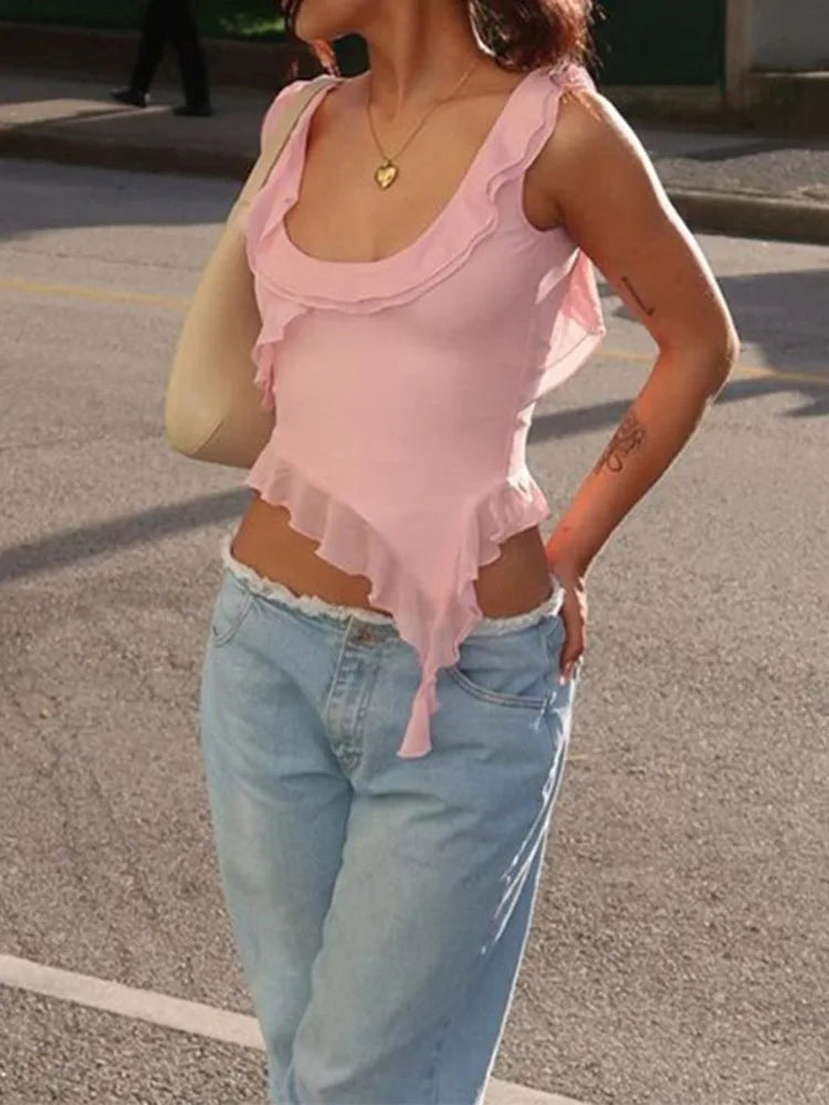 Stilla | Kvinders Ruffles Chiffon Uregelmæssig Mode Designer Singlets