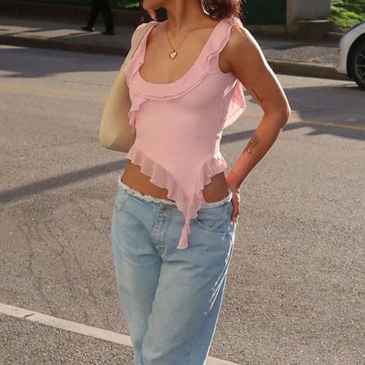 Stilla | Kvinders Ruffles Chiffon Uregelmæssig Mode Designer Singlets