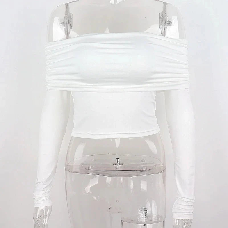 Stilla | Kvinders Ruffle Toppe Mode Designer Off Shoulder Bluse Langærmede Toppe