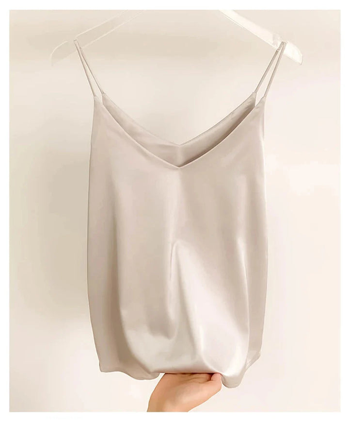Stilla | Kvindernes Satin Spaghetti Strap Fashion Designer Halterneck Toppe Singlets