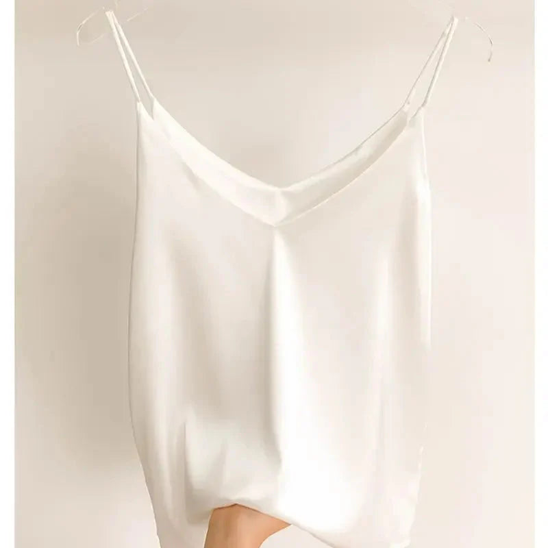 Stilla | Kvindernes Satin Spaghetti Strap Fashion Designer Halterneck Toppe Singlets
