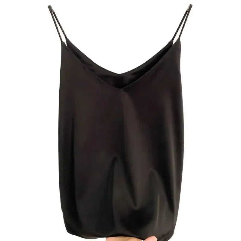 Stilla | Kvindernes Satin Spaghetti Strap Fashion Designer Halterneck Toppe Singlets