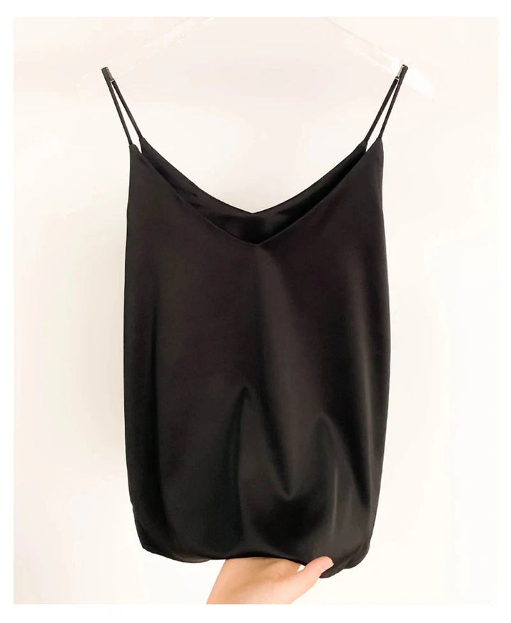 Stilla | Kvindernes Satin Spaghetti Strap Fashion Designer Halterneck Toppe Singlets