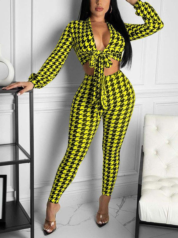 Stilla | Kvinders Sæt Elegant Slim Houndstooth Print to Delt Sæt