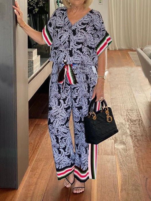 Stilla | Kvinder Sæt Årgang Stribeprint Top Og Snørrede Bukser to Delt Sæt