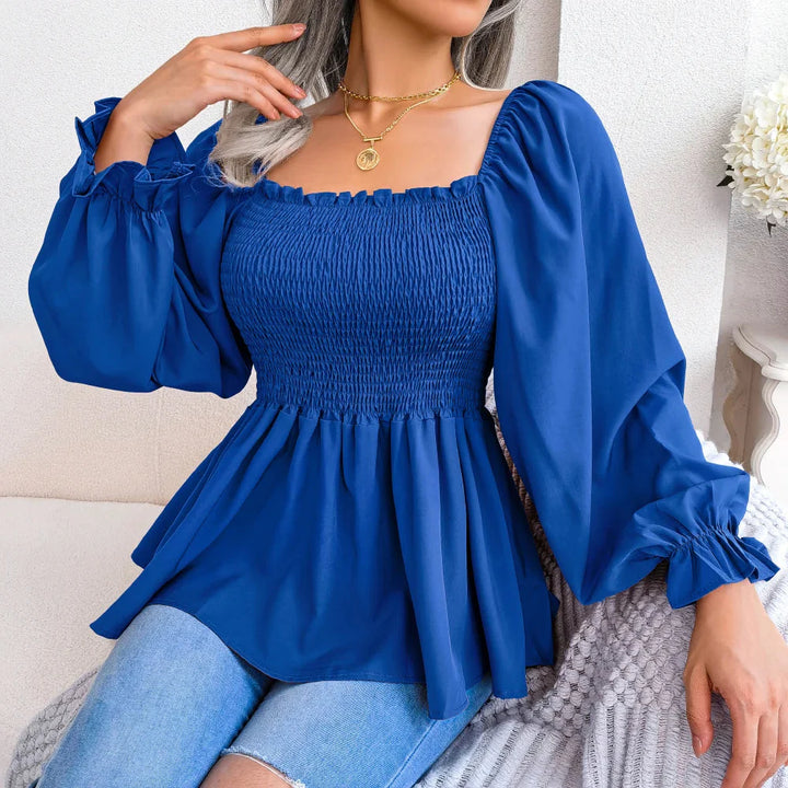 Stilla | Kvinders Square Collar Mode Designer Ruffled Langærmede Toppe