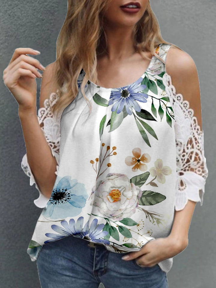 Stilla | Kvinders T-shirts Løs V-hals Off Shoulder Blonde Korte Ærmer T-shirt