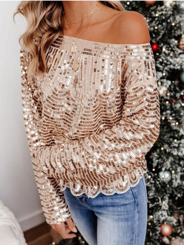 Stilla | Temperament Rund Hals Lange Ærmer Pullover Paillet T-shirt