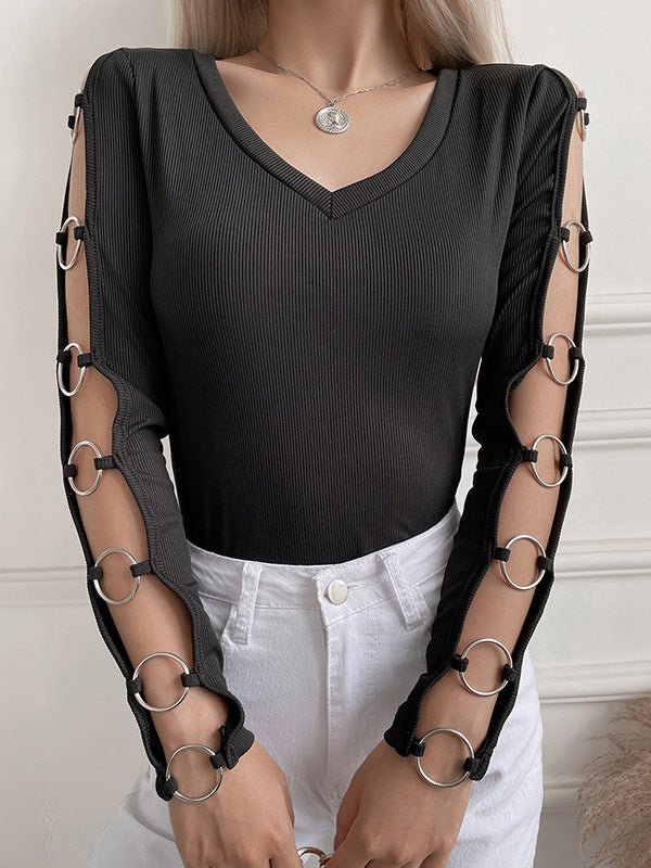 Stilla | Dame T-shirts V-hals Metal Hul Langærmet T-shirt