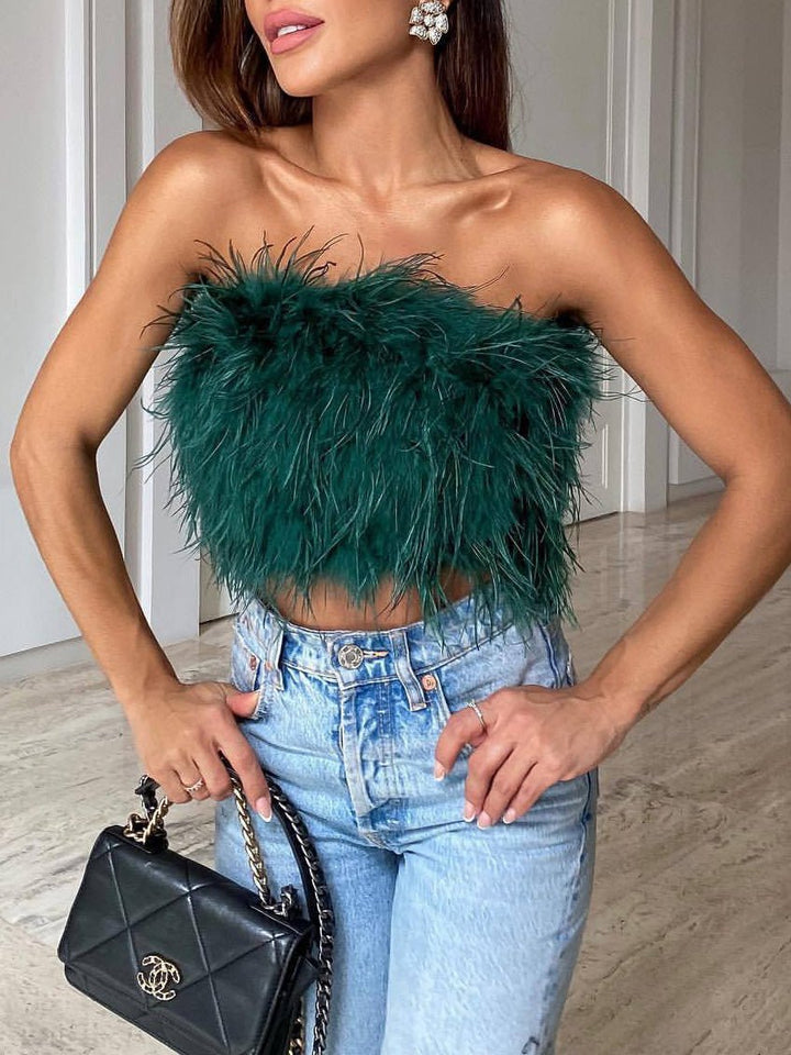 Stilla | Kvinders Tanktops Fjer Tube Top Uden Ærmer Tanktop