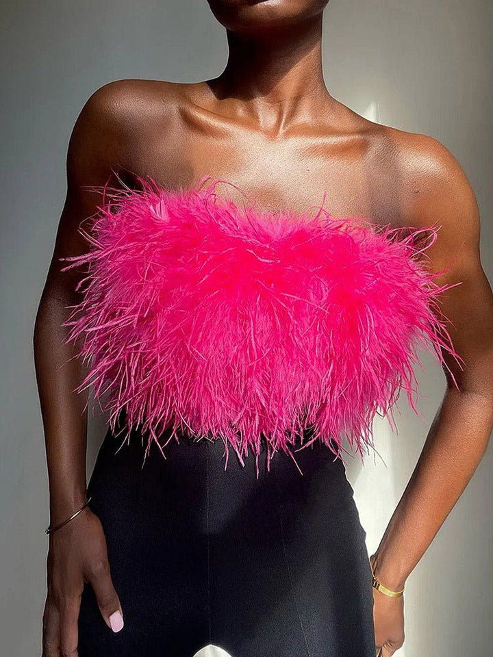 Stilla | Dame Tank Top Solid Feather Bandeau Tank Top