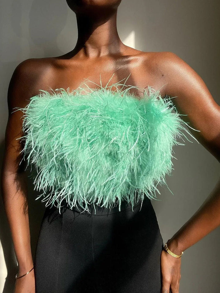 Stilla | Dame Tank Top Solid Feather Bandeau Tank Top