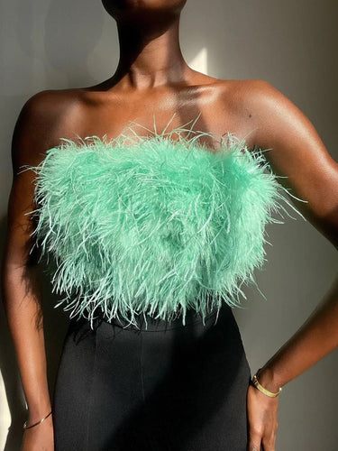 Stilla | Dame Tank Top Solid Feather Bandeau Tank Top
