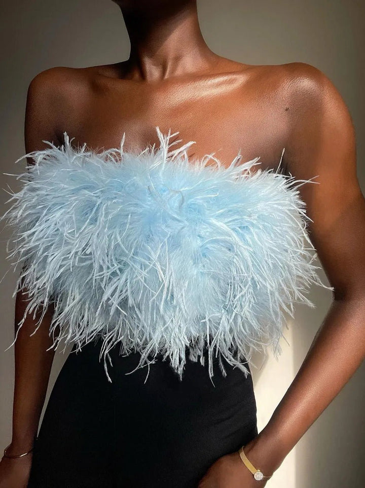 Stilla | Dame Tank Top Solid Feather Bandeau Tank Top