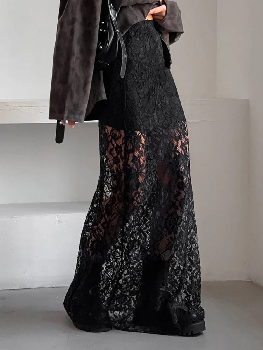 Stilla | Kvindernes Gennemsigtige Blonder Mode Designer A-Line Nederdele (lange)