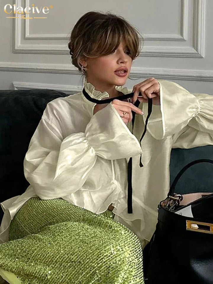 Stilla | Kvinders Gennemsigtige Mesh Mode Designer Flæse Trim Langærmede Toppe