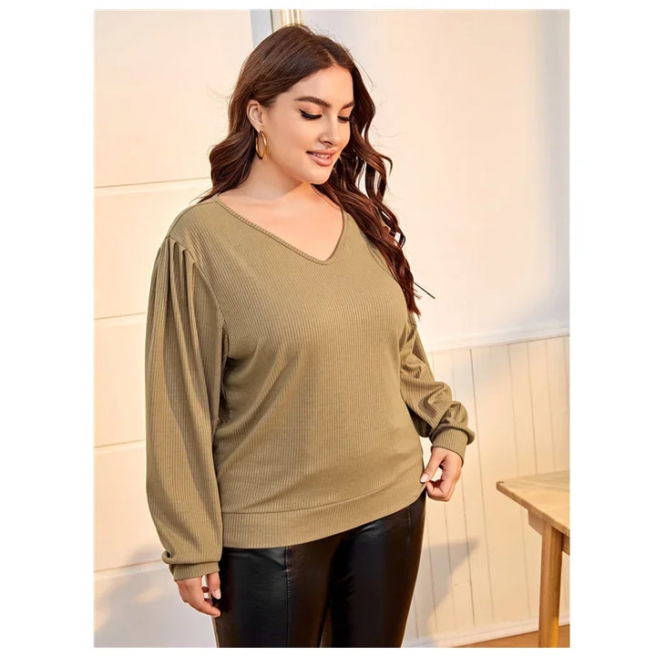 Stilla | Kvinders V-Hals Bluse Mode Designer 2 8xl Langærmede Tops (plus Størrelse)