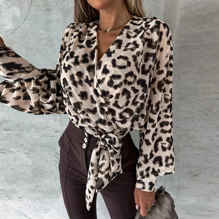 Stilla | Kvinders V-Hals Bluse Mode Designer Knap Lantern Langærmet Toppe