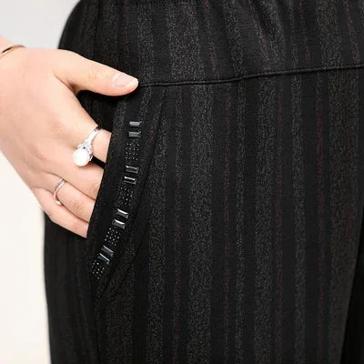 Stilla | Kvinders Fløjl Mode Designer Stribede 1 8xl Bukser (plus Størrelse)