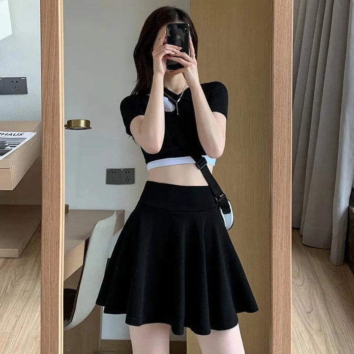 Stilla | Kvinders Årgang Tennis Ruffle Mode Designer Mini Skirt (kort)