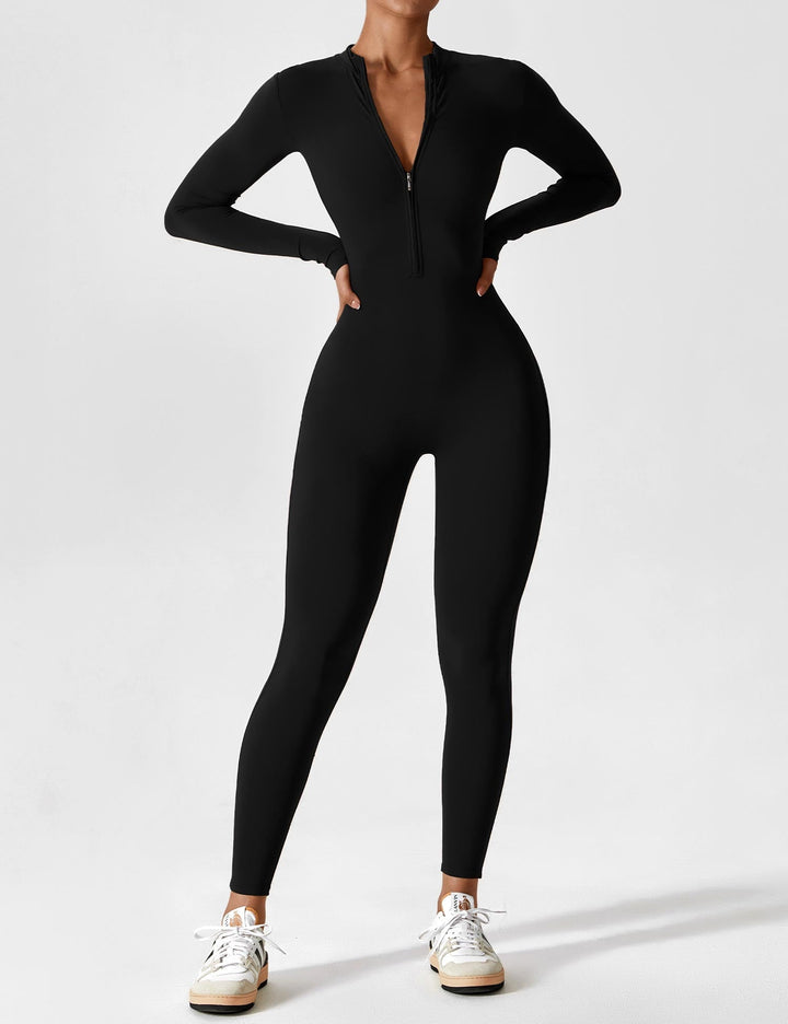 Stilla | Chic efterårs jumpsuit med stående krave og lynlås til kvinder
