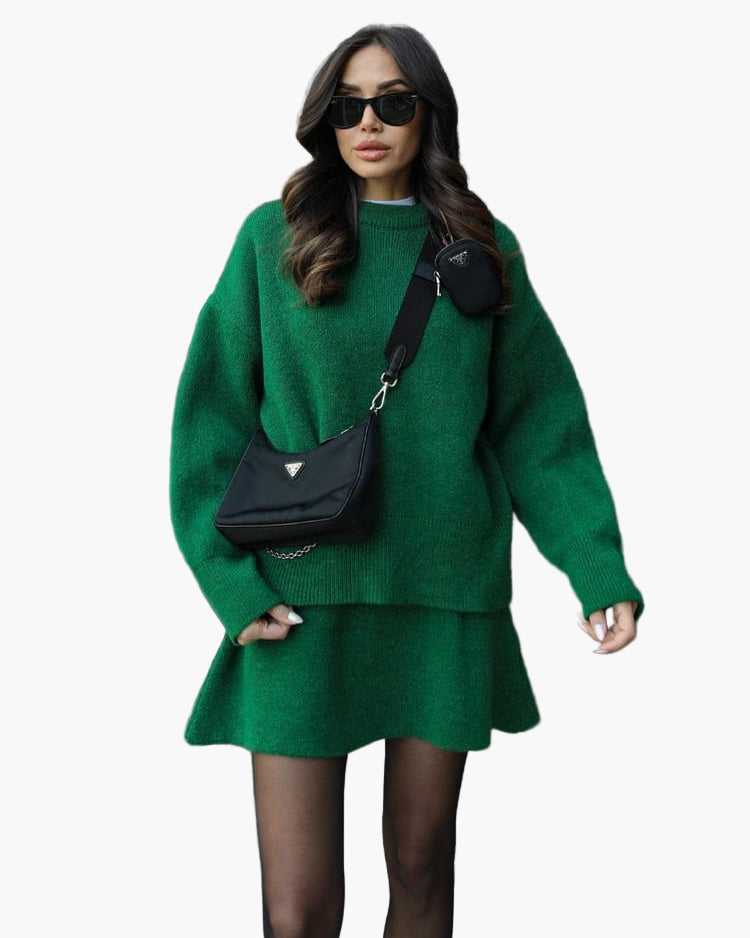 Stilla | Strik Sæt med Sweater og Miniskørt - Fashionabel Efterårs-Vinter Look, Afslappet & Elegant