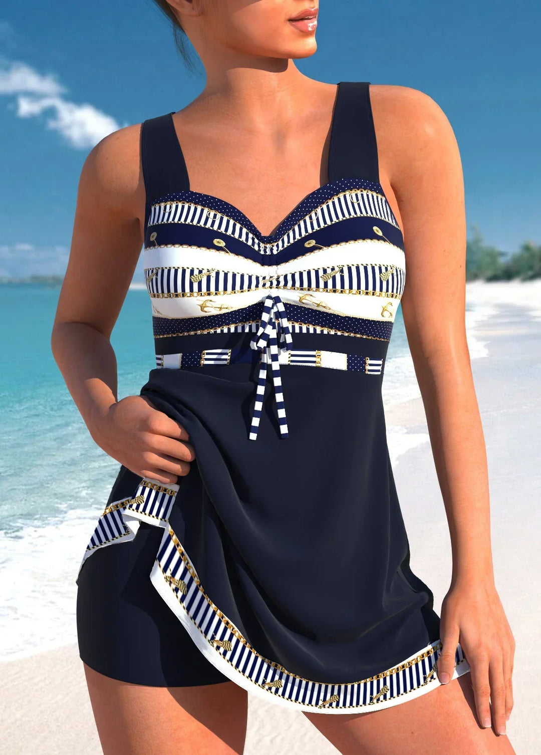 Stilla | Blå, Smal, Let Patchwork Tankini