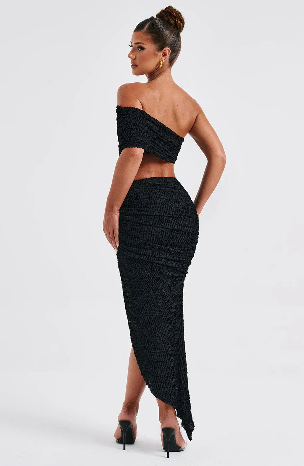 Stilla | Tekstureret Off Shoulder Top Med Nederdel