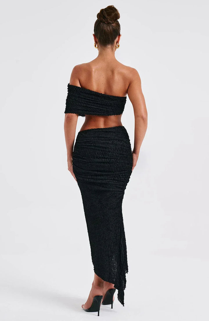Stilla | Tekstureret Off Shoulder Top Med Nederdel