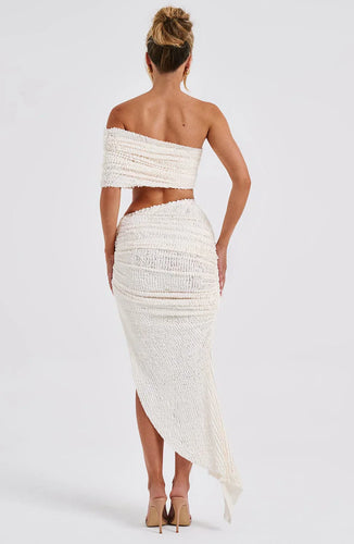 Stilla | Tekstureret Off Shoulder Top Med Nederdel