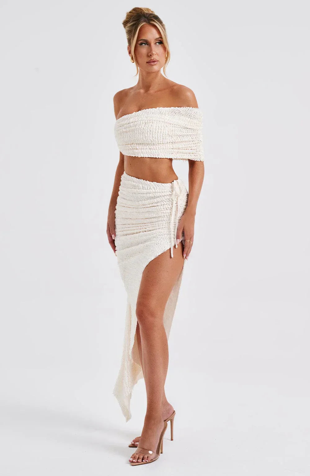 Stilla | Tekstureret Off Shoulder Top Med Nederdel