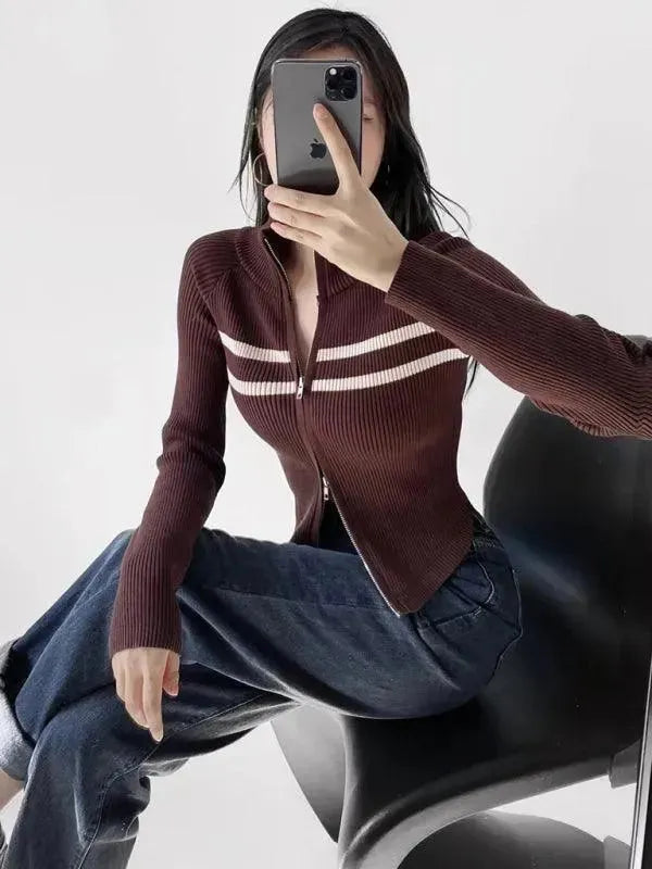 Stilla | Stribet Strikjakke Pullover