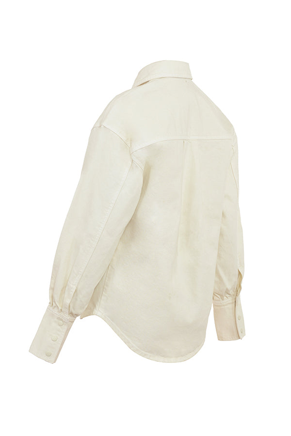 Stilla | Elfenbensfarvet Denimskjorte Med Brede Jeans Med Brede Ben